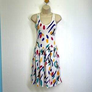 Knit Knack - Vintage 80s Colorful Shapes on Sleeveless Mini Dress Size Small
